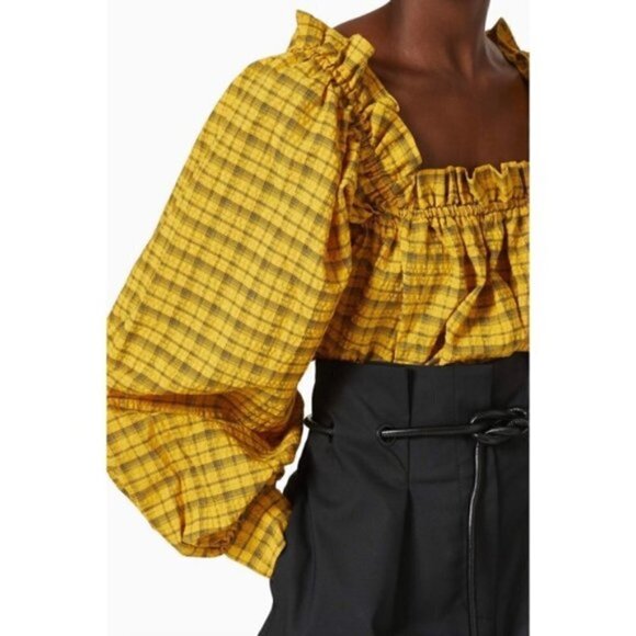 𝅺SELECTED Femme | Nwt Yellow Plaid Blouse - Picture 5 of 13